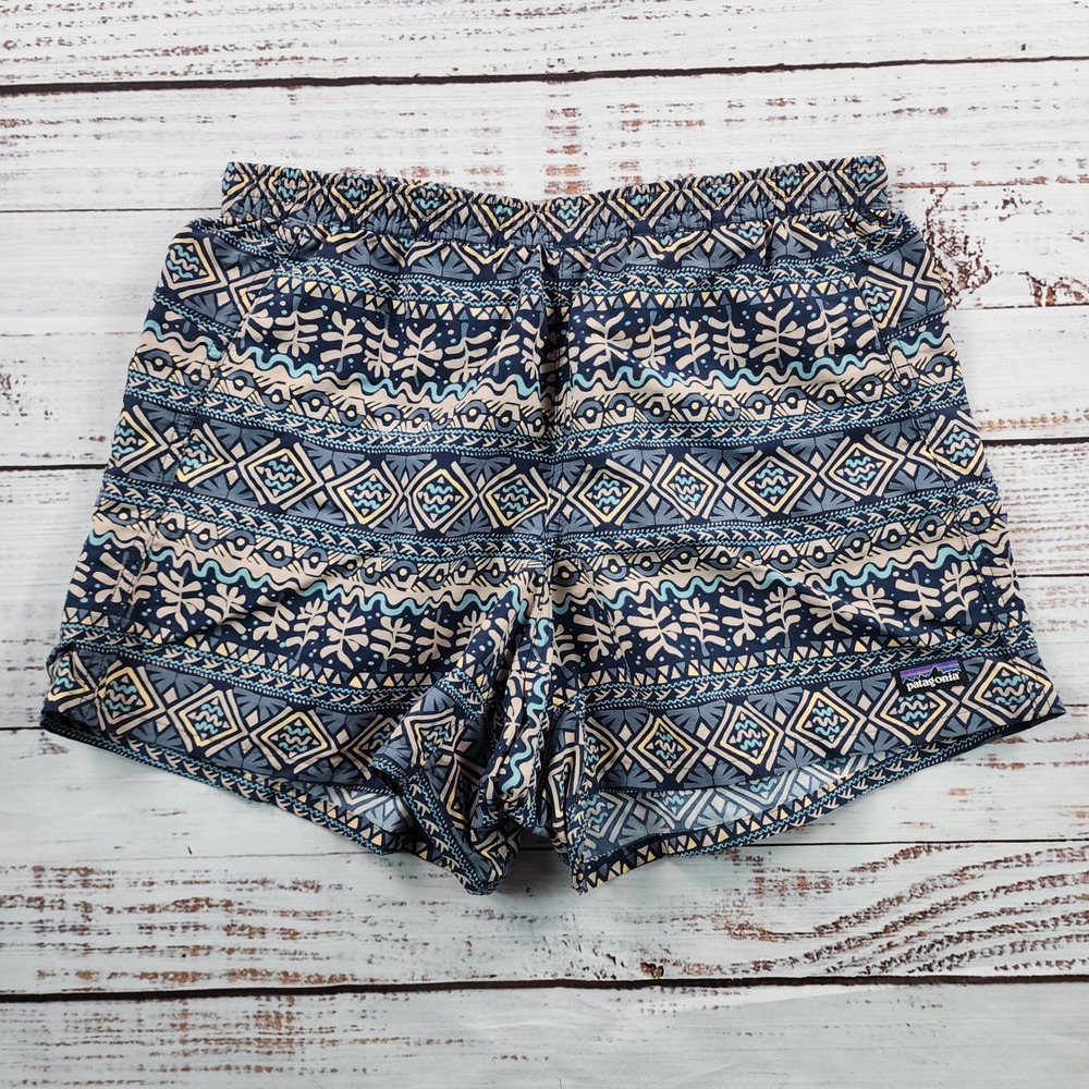 Patagonia Women's Baggies Shorts M Blue Geometric 57058 Quick Dry